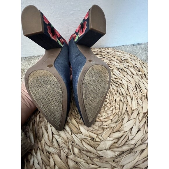 Jessica Simpson Western Denim Floral Pumps Size 6.5 Rose Platform Chunky Boho - Picture 7 of 7